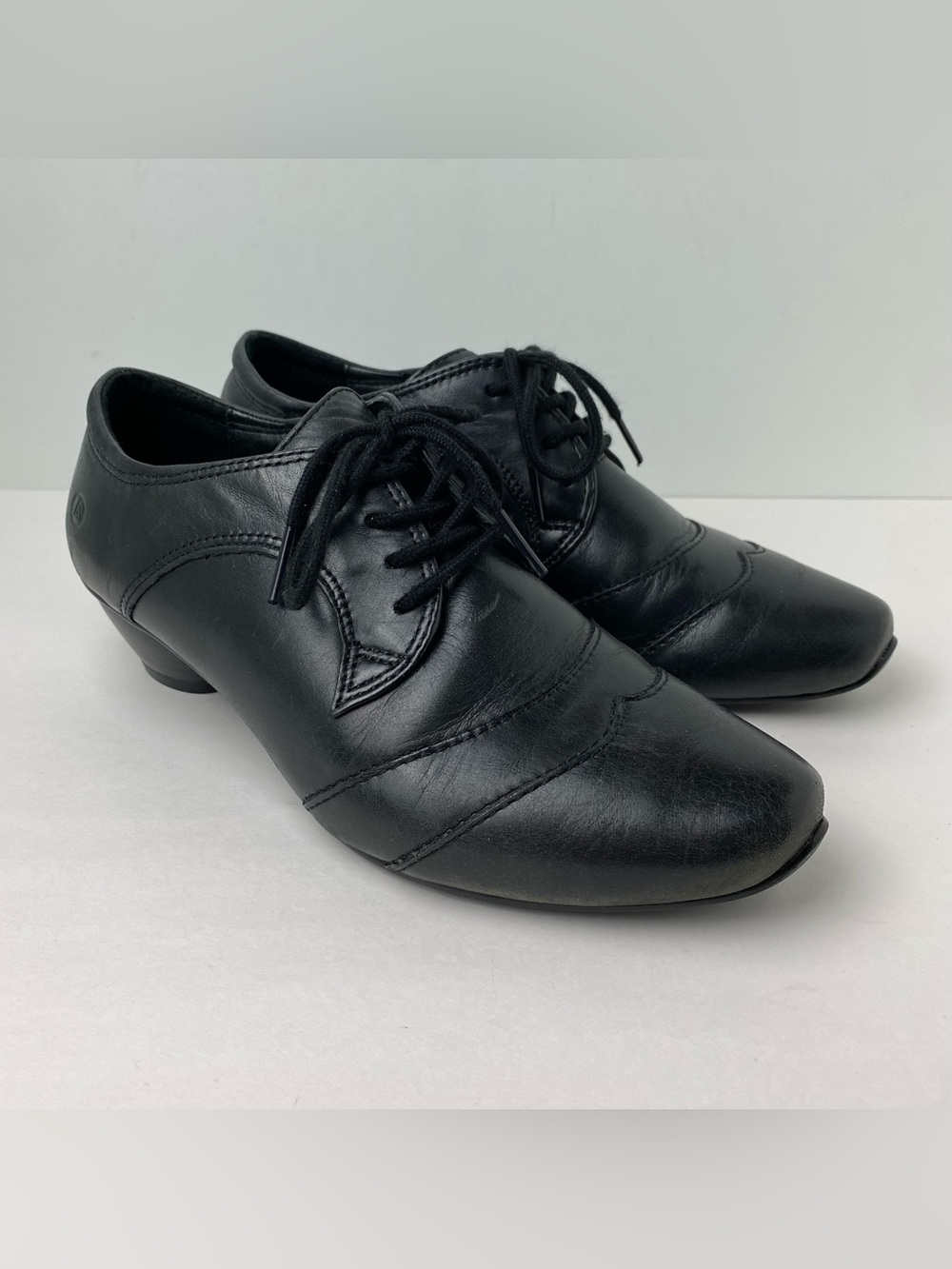 Josef Seibel EU 36 US 5.5 Black Leather Lace Up Oxford Kitten Heel Shoes 91267